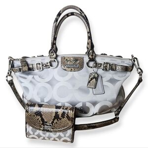 Coach Madison Op Art Sateen Sophia Handbag Grey Python & Matching Wallet